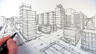 How To Draw A City Using Two Point Perspective [upl. by Otreblasiul339]