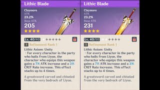 Lithic Blade weapon appearance base vs ascended in Genshin Impact [upl. by Rhianon102]