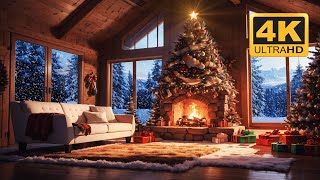 🎄 Cheminée de Noël 4K Ultra HD Féérie dans le Chalet en Bois [upl. by Alletneuq]