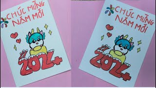 Vẽ thiệp chúc mừng năm mới 2024 cuteVẽ thiệp Tết đơn giảnDraw new year greeting cards [upl. by Solahcin]