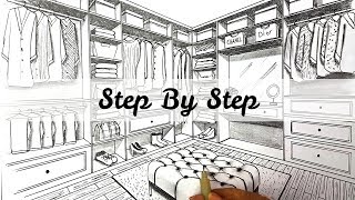 How to Draw a Closet in Two Point Perspective  Step By Step [upl. by Vinny]