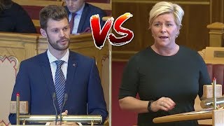 Siv Jensen FrP og Bjørnar Moxnes R i munnhuggeri om statsbudsjettet 2019 [upl. by Richma350]