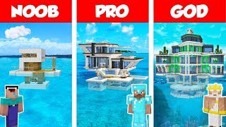 Minecraft NOOB vs PRO vs GOD MODERN HOUSE ON WATER BUILD CHALLENGE in Minecraft  Animation [upl. by Conard]