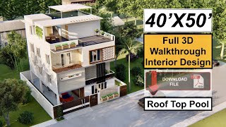 40X50 Feet Split Level House Design with Interior  Roof Top Swimming Pool  2000 Sqft House Design [upl. by Elissa506]