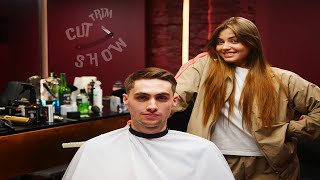 Gorgeous Lady Barber Olya Made my Day 💈 Extremely Sensitive Scissor Haircut ASMR [upl. by Miun784]