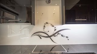 Kitchen Worktop amp Glass Splashback Installation  Before and After  CreoGlass Design [upl. by Lartnom]