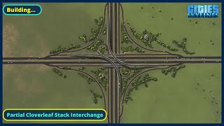 An interchange that absolutely DESTROYS traffic  Partial Cloverleaf Stack  Cities Skylines [upl. by Amelita]