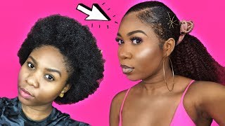 How to Slick Back Low Ponytail on Short 4C Natural Hair with Clipins [upl. by Ivad]