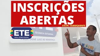 INSCRIÇÃO ETE PE SUBSEQUENTE [upl. by Rehpotsirhc]