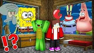 JJ and Mikey HIDE From SPONGEBOB At Night in Minecraft Challenge Maizen [upl. by Akemal]