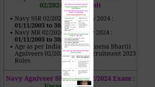 Navy SSR  MR Agniveer Recruitment 022024 Age Limitytshorts army [upl. by Euqinobe]