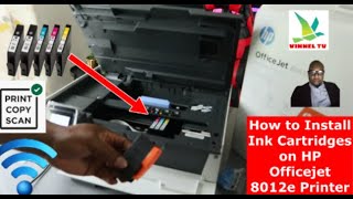 How to Install Ink Cartridges on HP Officejet 8012e Wireless  WIFI Printer [upl. by Bedad]