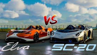 Mclaren Elva vs Lamborghini SC20 4K [upl. by Ahsetan]