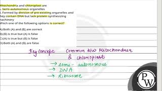 Mitochondria and chloroplast areA Semiautonomous organellesB Formed by division of preexisti [upl. by Aelyk231]