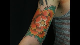 Botan  Peony  Peonia  Traditional Japanese Tattoo by Caio Piñeiro [upl. by Nnaoj621]