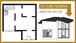 Grundriss in 3D zeichnen Teil 2 Tutorial Dach  Fenster  Tür  Öffnung  Treppe ArchiCAD 23 [upl. by Relyks]