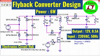 12V Output 6W Flyback Converter Design in ltspice  Simulation [upl. by El]