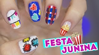 5 UNHAS DECORADAS PARA FESTA JUNINA  JanaTodoDia5 [upl. by Ranique]