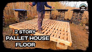 Building a Floor with Pallet Wood Tiny Pallet House in the woods [upl. by Lazor408]