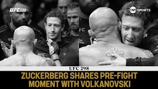 🎥 Mark Zuckerberg amp Alex Volkanovski share prefight hug before Ilia Topuria showdown at UFC298 [upl. by Semyaj447]