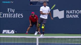 Nick Kyrgios hits three MONSTER forehands in loss to Wawrinka  Rogers Cup 2018 [upl. by Aerdua802]