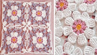 Crochet flower EASY pattern Crochet flower square How to join motifs [upl. by Moskow]