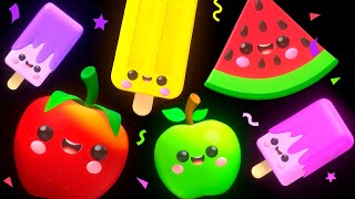 BABY FRUIT DANCING with Ice Cream 🍎🍊🍋‍🍏🍇 Sensory Video 🍨😍🍭😋 [upl. by Ingram]