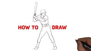 How to Draw Baseball Player easy Easy Baseball Player line drawing and illustration Ripons Art [upl. by Imoian]