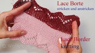 Lace Bordüre stricken und anstricken  Knitting on Lace Border 1 [upl. by Netfa]