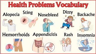 Lesson 49 Health problems Vocabulary Sickness Injuries Symptoms englishvocabulary [upl. by Pisarik]