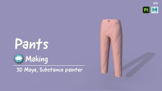 Lowpoly pants Speed modeling amp texturing 3D Maya Substance painter [upl. by Aitnom916]