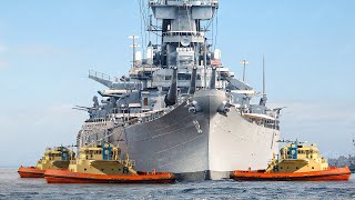 US Massive Battleship Taken Into Sea by Powerful Tugboats [upl. by Yarased190]