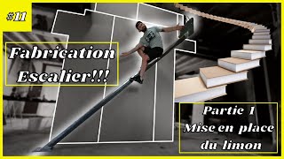 Fabrication Escalier Partie 1  Mise en place du Limon   11 Rénovation Maison [upl. by Pietje479]