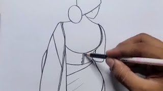 How to draw a girl Backside drawing in Saree  Easy drawing Step by step  Pencil drawing of girl [upl. by Galateah]