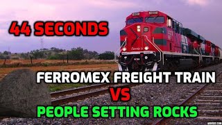 44 seconds  people throwing rocks trying to derail and assault FERROMEX train in Mexico [upl. by Ayvid]