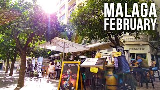 Malaga in winter center walking Tour Andalusia in February Costa del Sol Spain 4K [upl. by Ayekal]