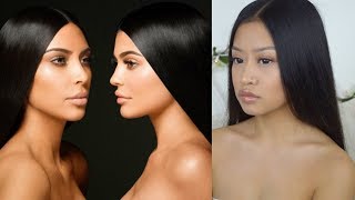 STRAIGHT HAIR ROUTINE • KKW X KYLIE Inspired [upl. by Ahsinom]