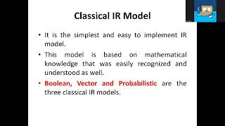 Classical IR Model Information Retrieval Techniques Mrs V Sharmila  Asst Prof CSE RMDEC [upl. by Ylaek]