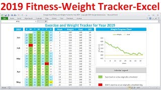 Fitness Tracker and Weight Loss Tracker for 2019  Workout Planner Weight Tracker Excel Template [upl. by Llemij]